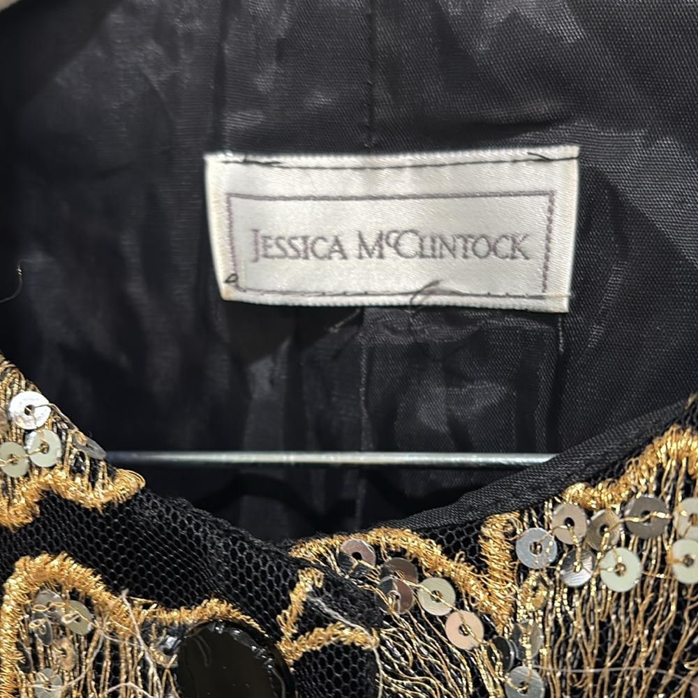 JESSICA MCCLINTOCK Vintage Black Velvet Sequin appliqué Jacket - Picture 3 of 8